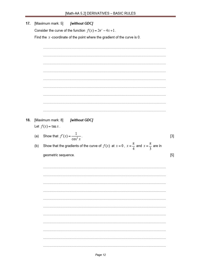 Derivatives: Basic Rules and Problems | PDF | Tangent | Derivative