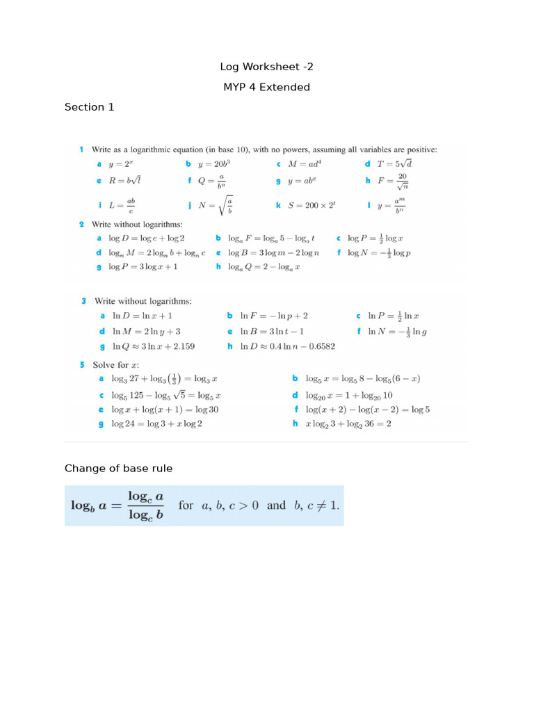 Log Worksheet Myp 4 | PDF