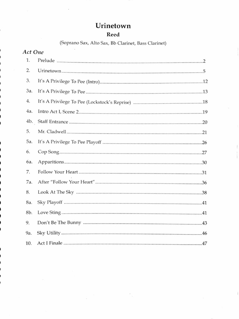 Urinetown Reed Book | PDF