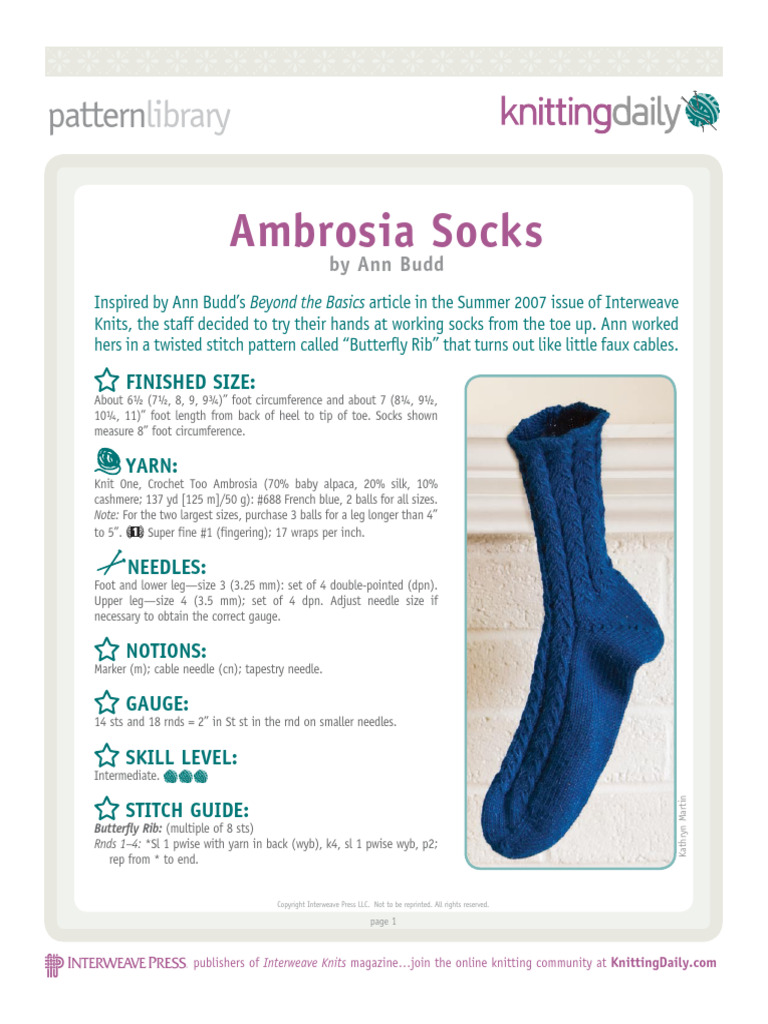 Intermediate Butterfly Rib Sock Pattern | PDF | Knitting | Needlework