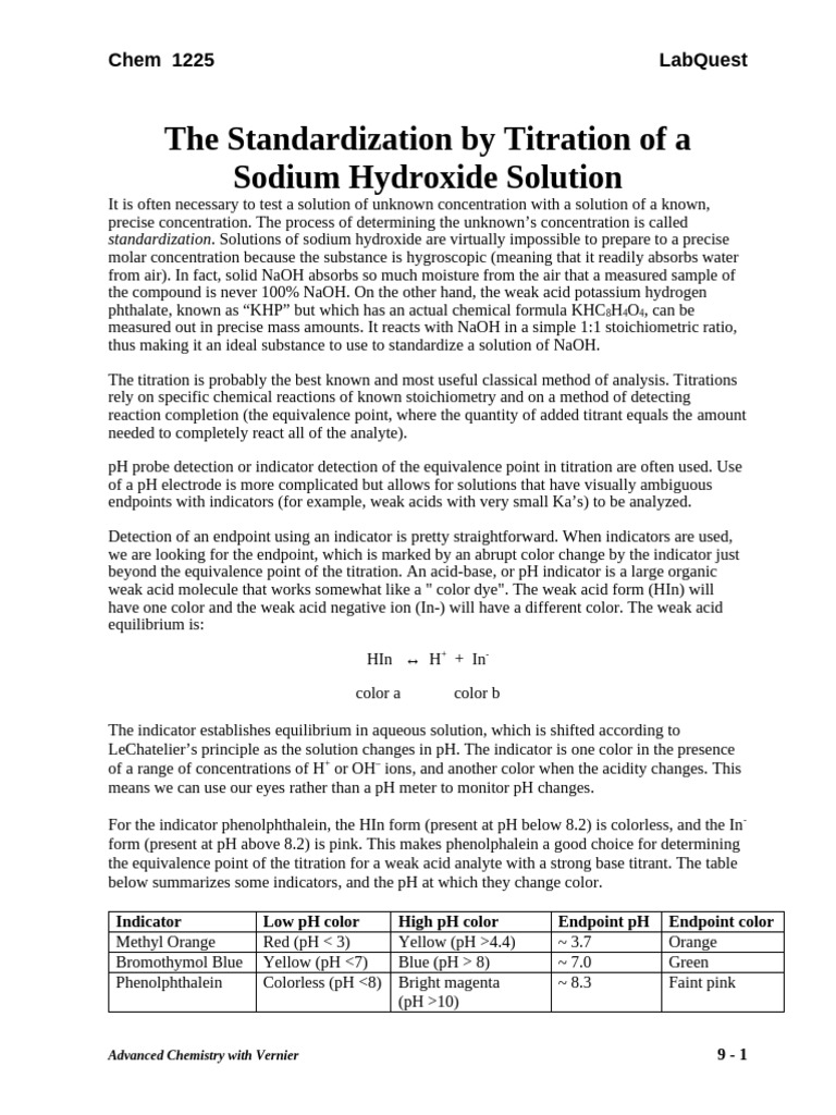 Titration Standardization of NaOH Solution | PDF | Titration | Chemistry