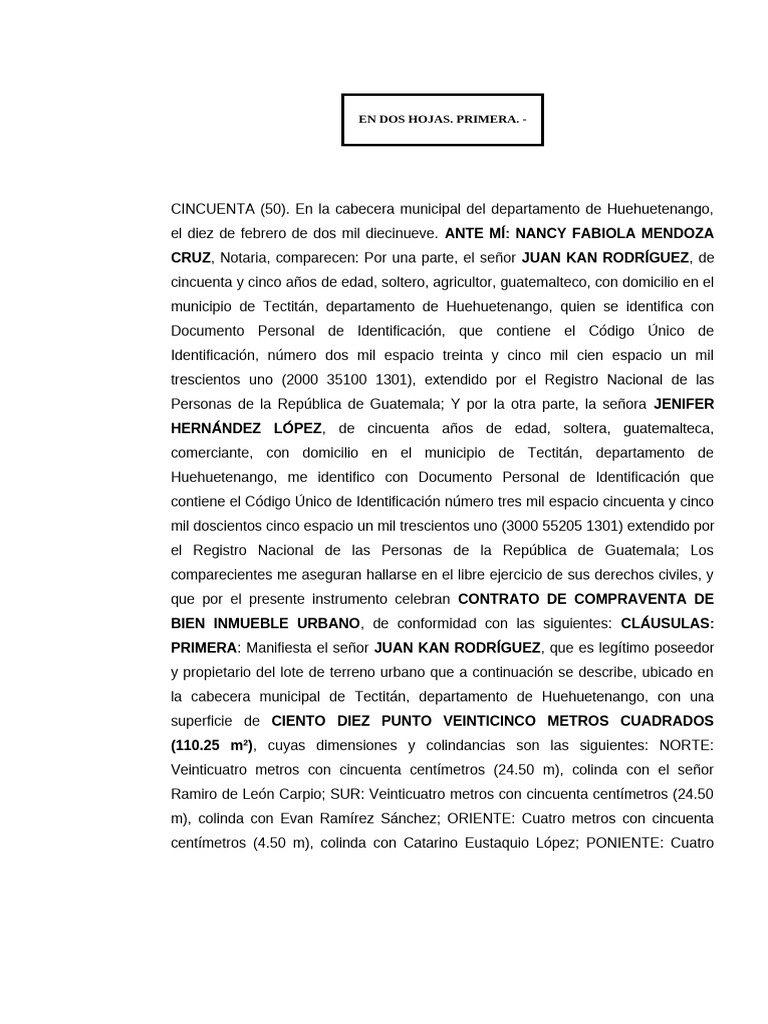 Contrato de Compraventa en Huehuetenango | PDF | Guatemala