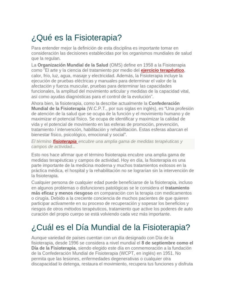 Definición y Beneficios de la Fisioterapia | PDF | Terapia física ...