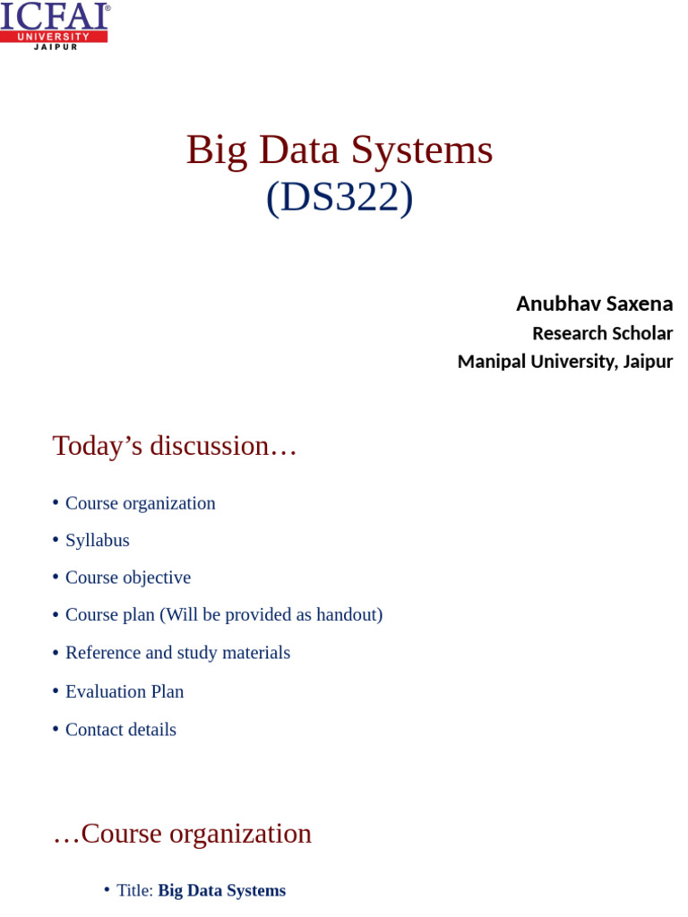 Big Data Systems Course Overview DS322 | PDF | Apache Hadoop | Big Data