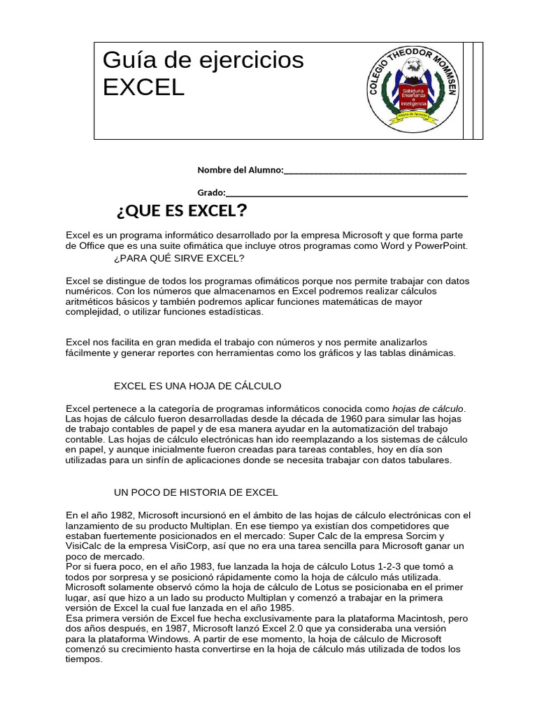 Guía de Ejercicios de Excel Básico | PDF | Microsoft Excel | Hoja de ...