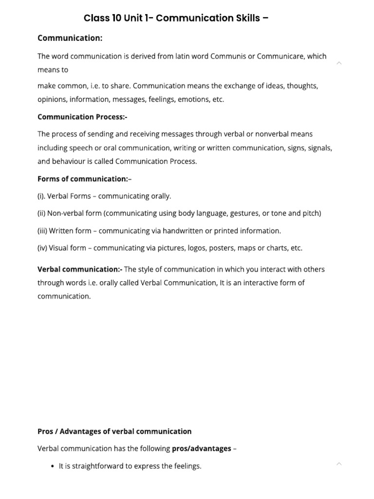 Class 10 Unit 1 - Communication Skills - II Notes With Worksheet | PDF