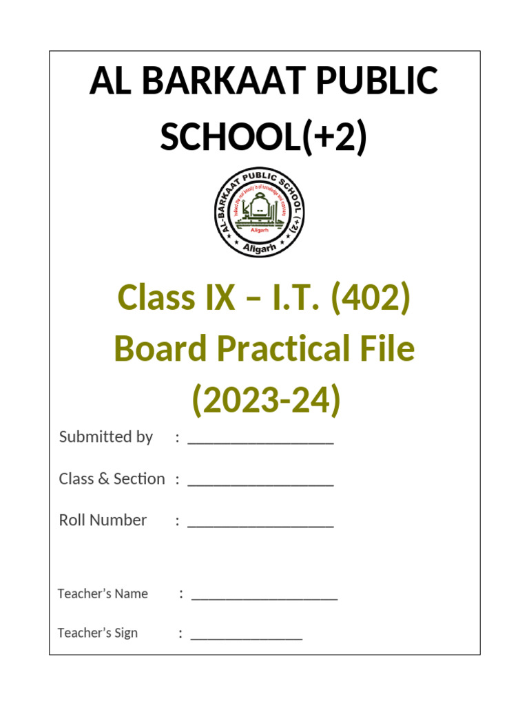 Class IX IT Practical File 2023-24 | PDF