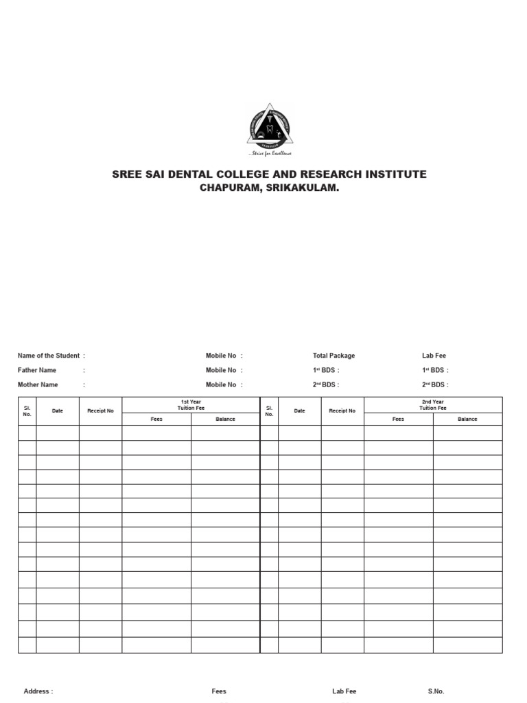Sree Sai Dental College Fee Structure | PDF