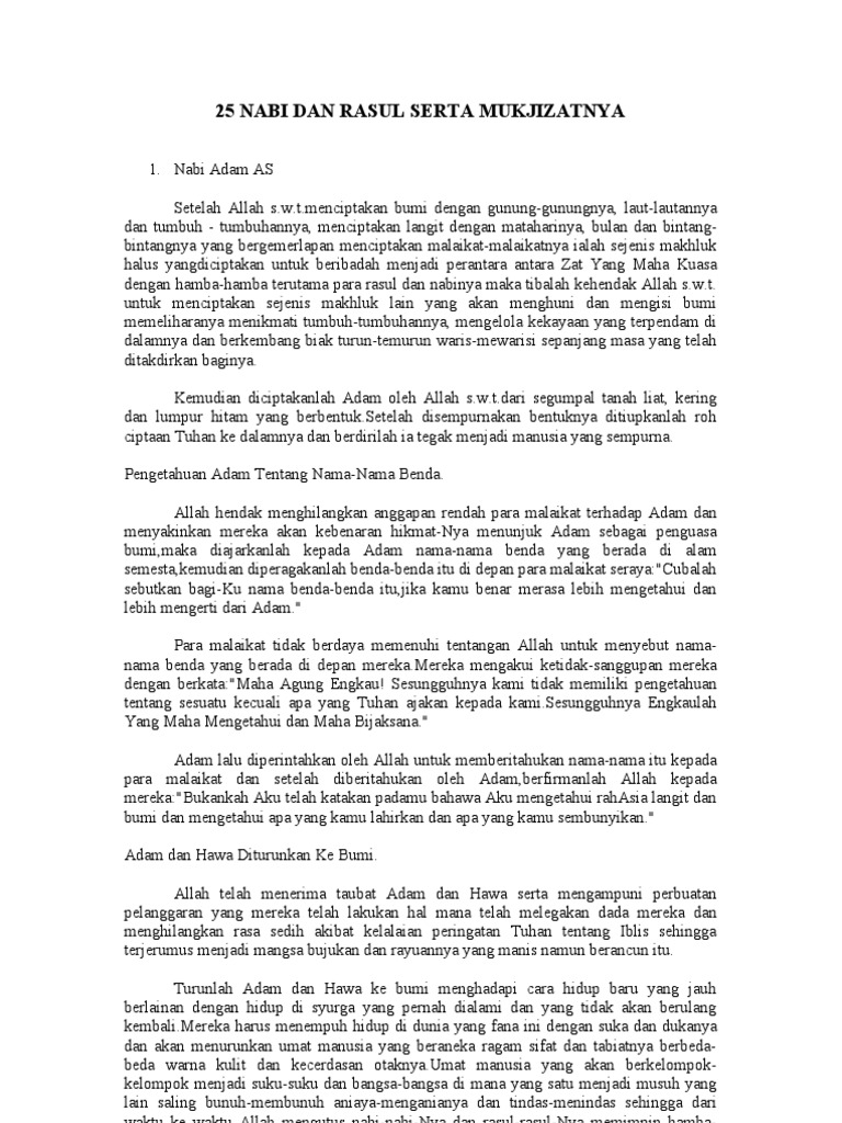 25 Nabi Dan Rasul Serta Mukjizatnya