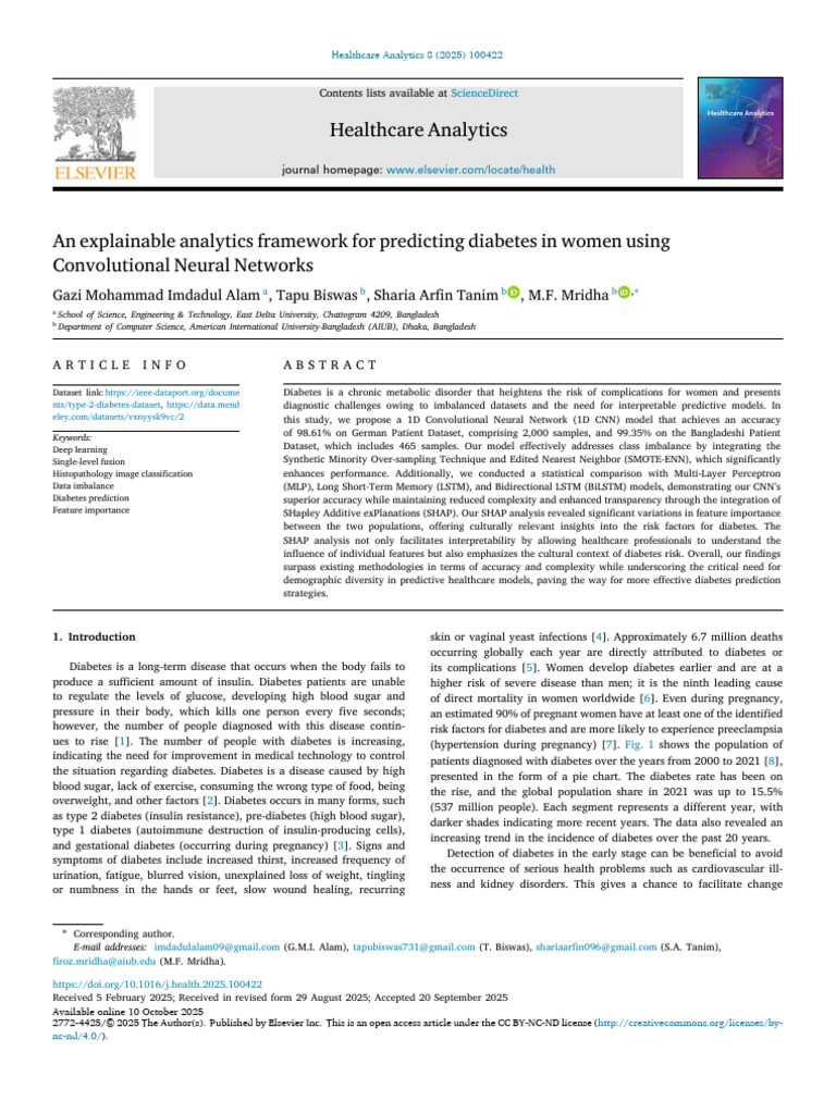 Diabetes Prediction Using CNN Framework | PDF | Diabetes | Machine Learning