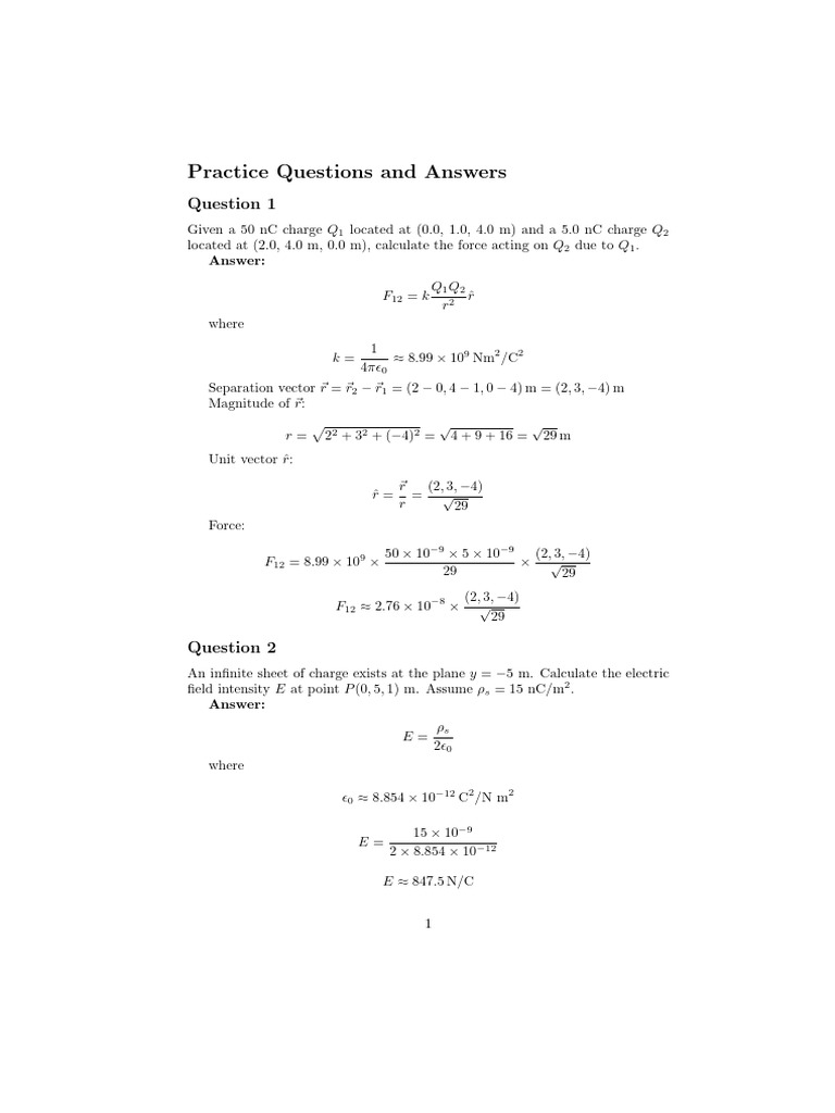 Physics Practice Questions and Solutions | PDF | Magnetic Field ...