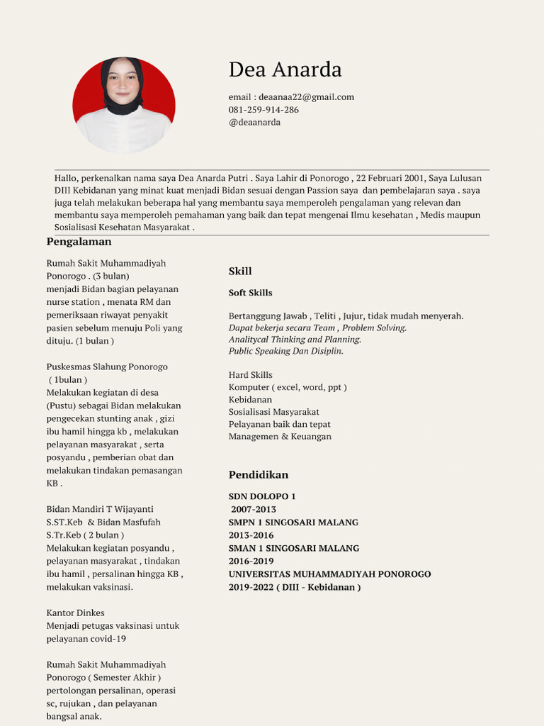 CV Dea Anarda (Bidan) | PDF