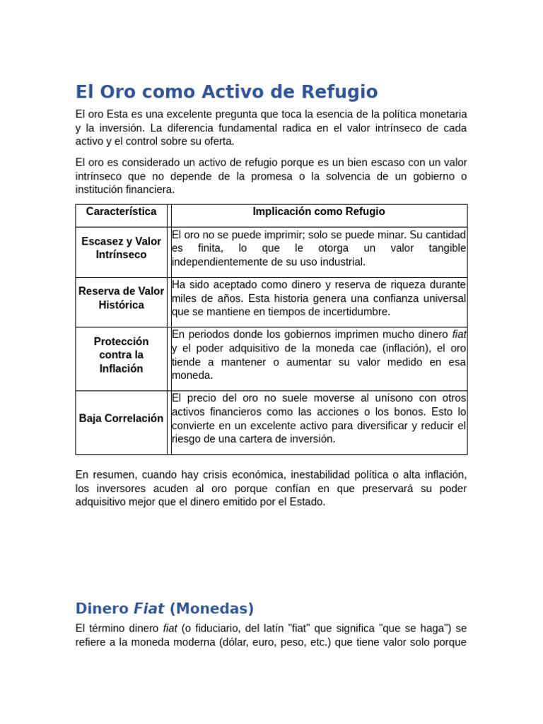 El Oro Como Activo de Refugio | PDF | Dinero de Fíat | Dinero