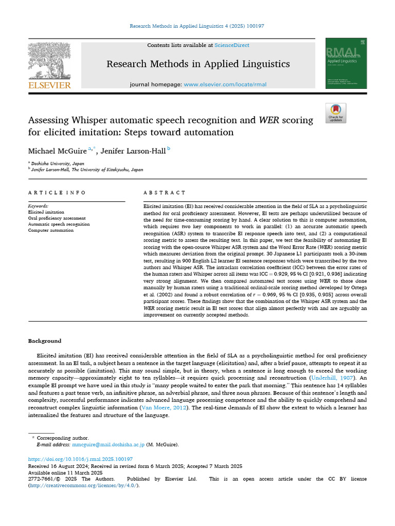 Assessing Whisper Automatic Speech Recognition and WER Scoring For ...
