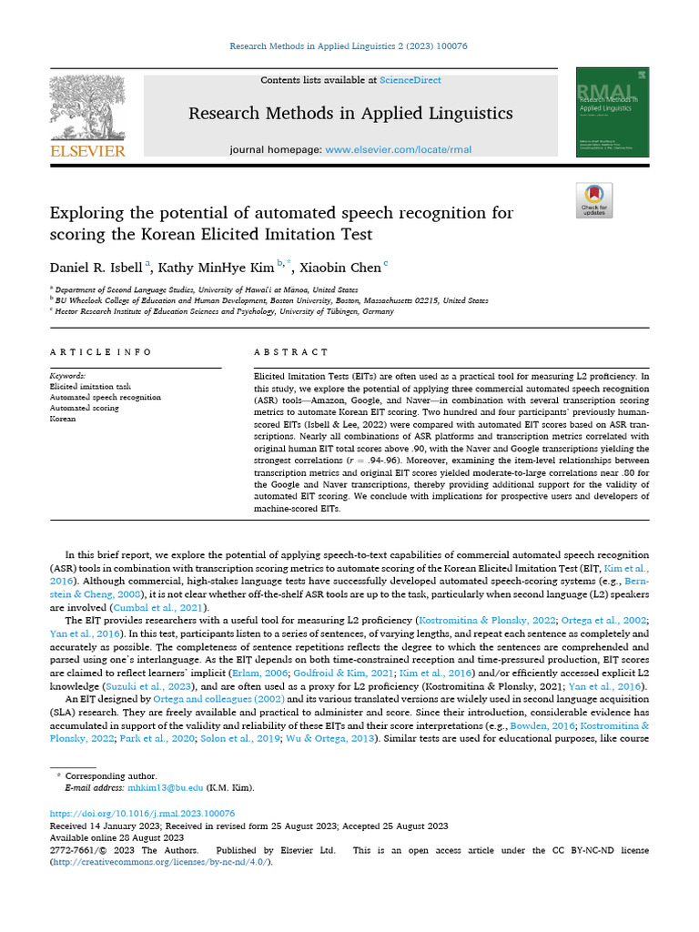 Exploring The Potential of Automated Speech Recognition For Scoring The ...