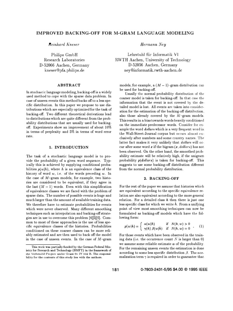 Improved Backing-Off For M-Gram Language Modeling | PDF | Cross ...