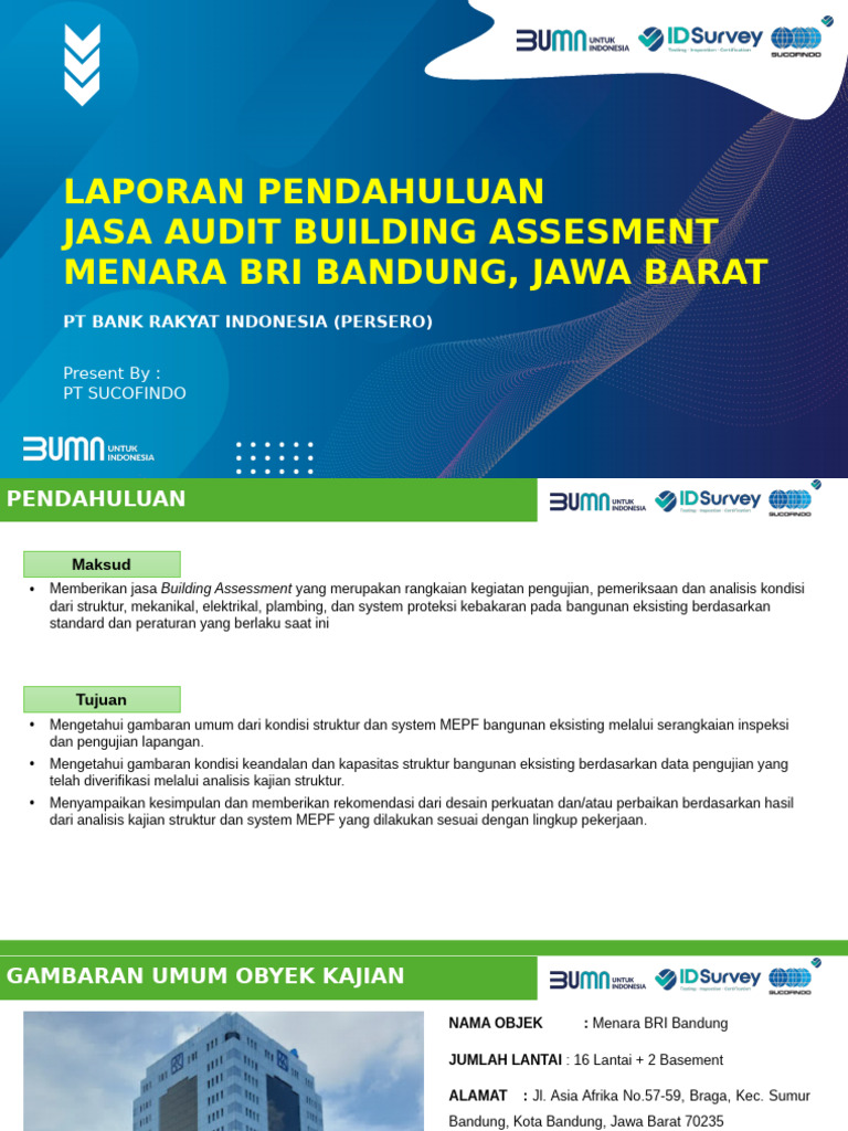 Laporan Pendahuluan Building Assessment BRI Bandung - Struktur | PDF