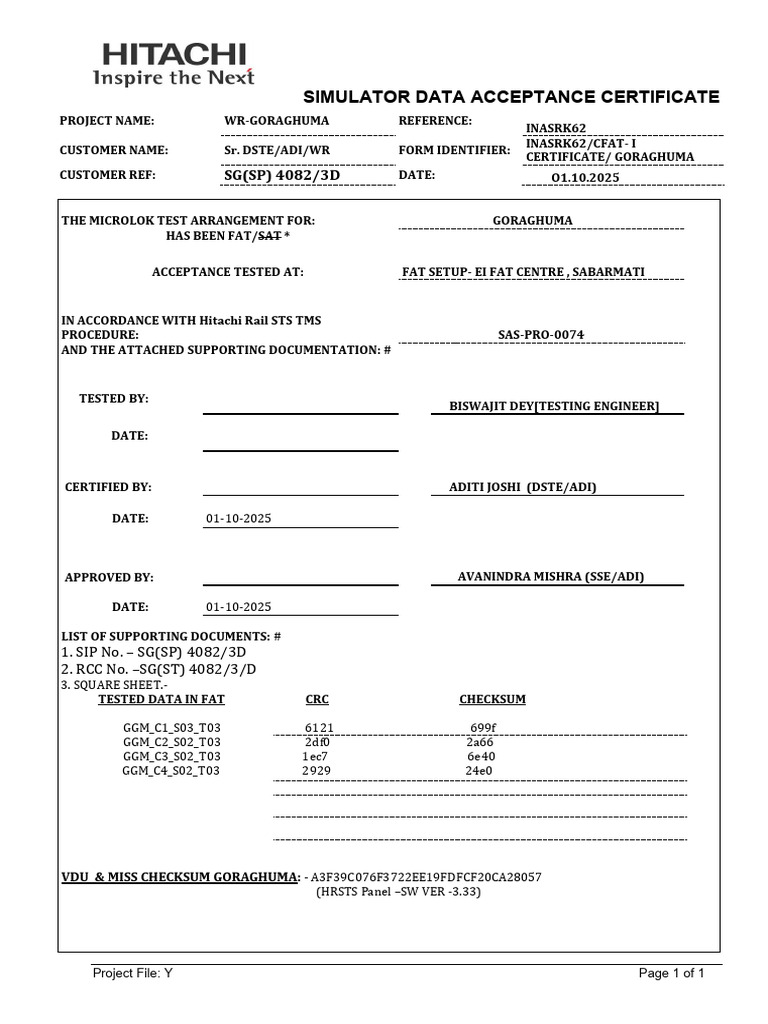 Goraghuma Simulator Data Certificate | PDF
