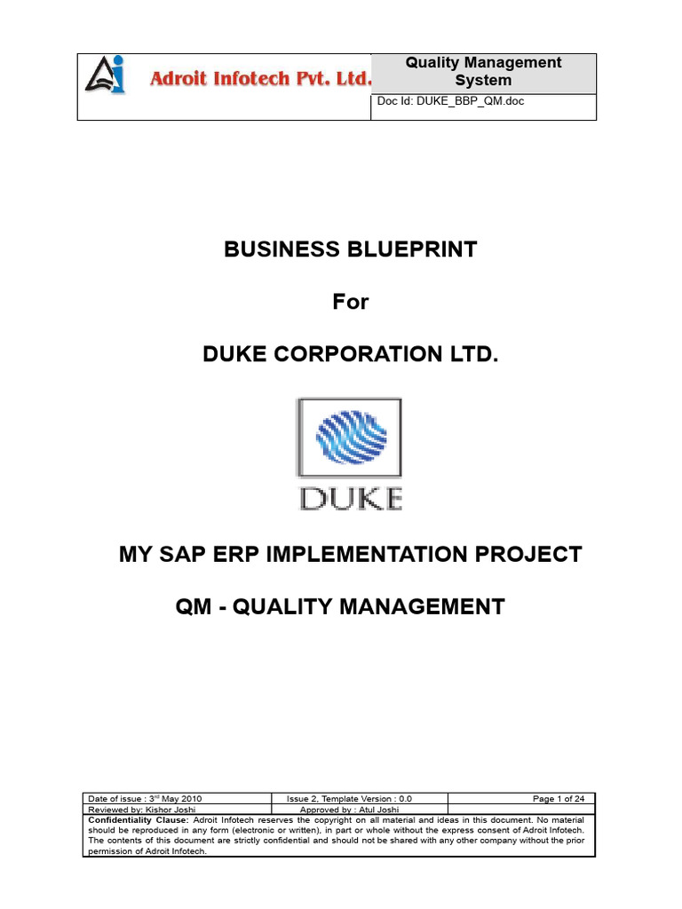 Duke Corporation Quality Management Blueprint | PDF | Sampling ...