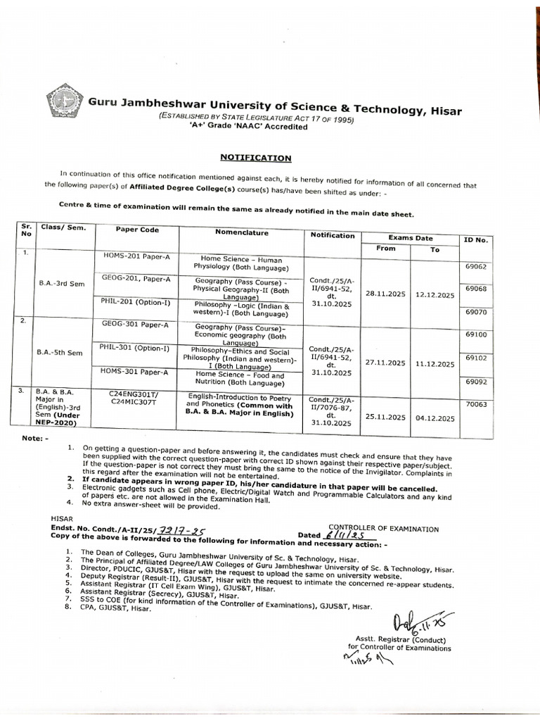 Revised Date Sheet UG Dec. 2025 | PDF