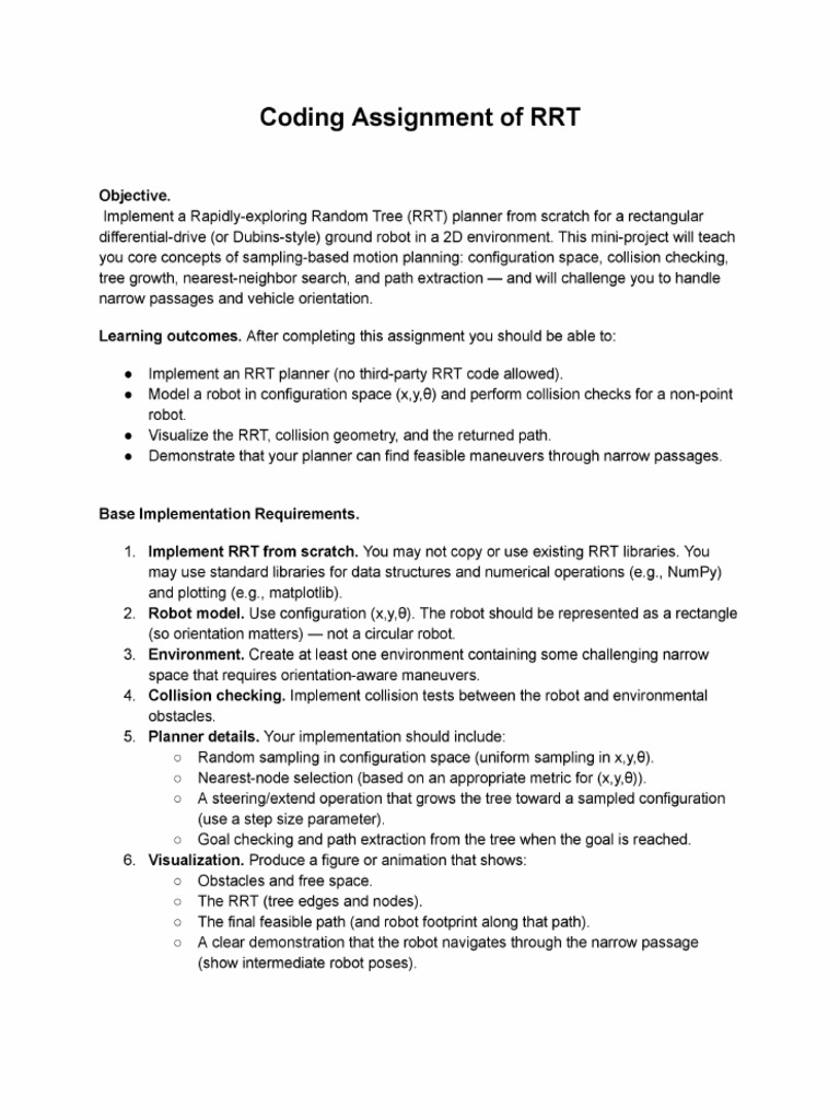 Assignment 5 - RRT Planning | PDF