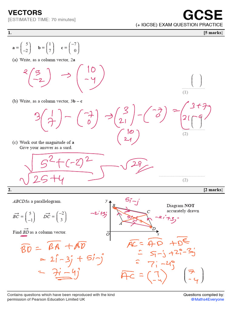 GCSE Vector Exam Question Practice | PDF | Mathematics | Euclid