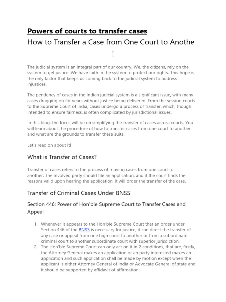Powers of Courts To Transfer Cases | PDF | Supreme Court Of The United ...