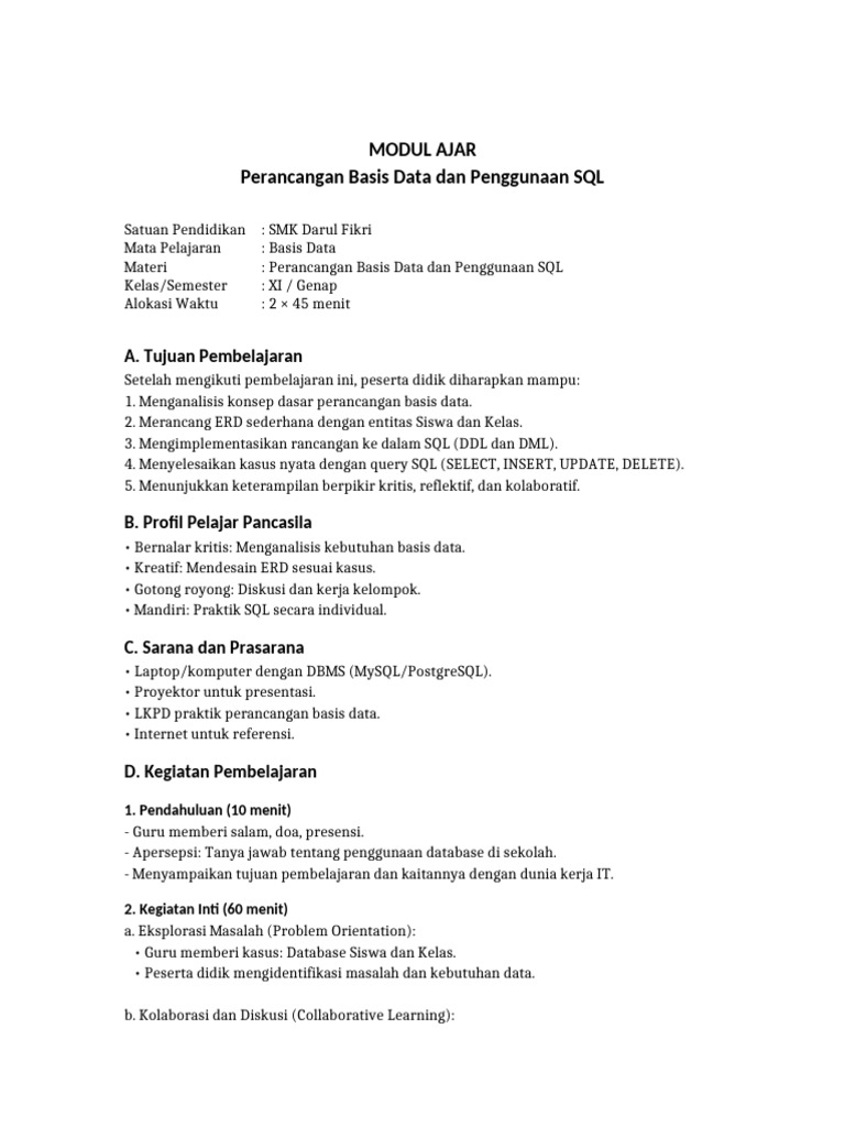 Perancangan Basis Data dan SQL SMK | PDF