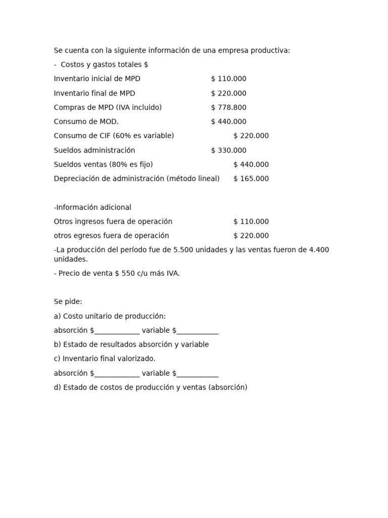 Análisis de Costos y Resultados Empresariales | PDF