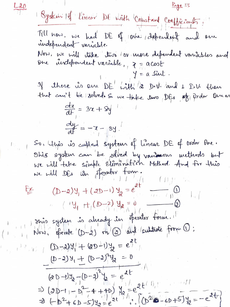 2.2 Suplementary Notes - System of ODE and PDE | PDF