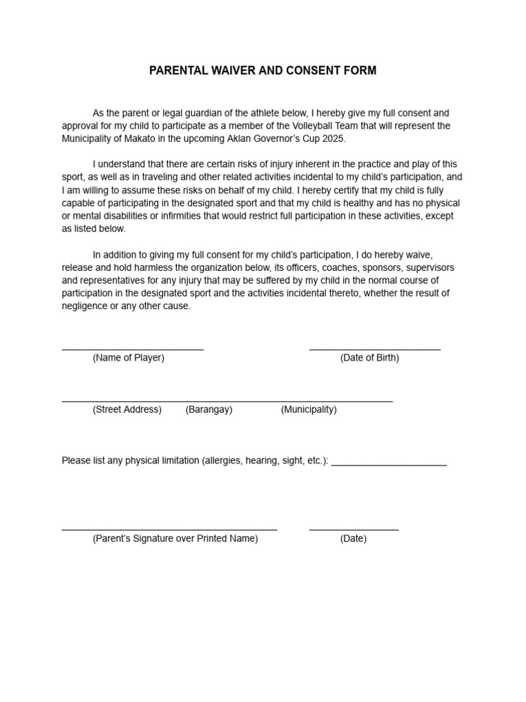 Parental Waiver and Consent Form (1) | PDF