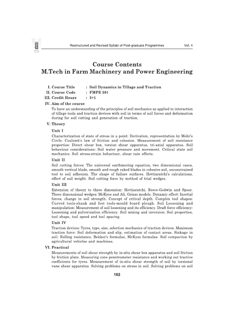 Soil Dynamics in Tillage and Traction Syllabus | PDF