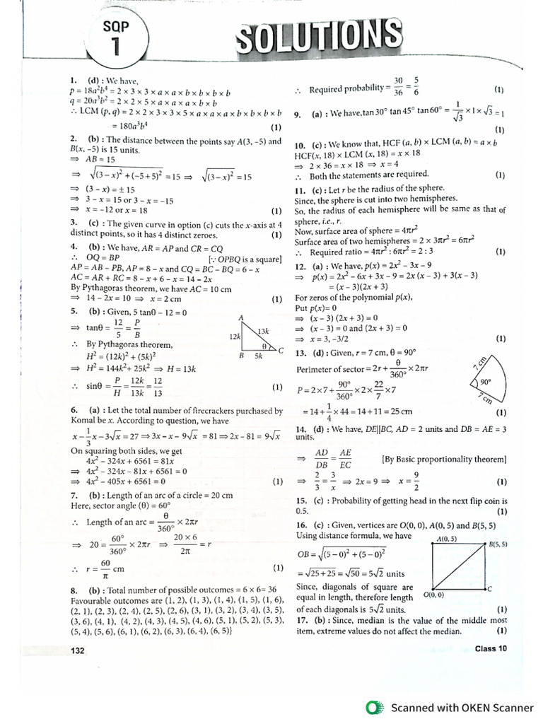 Class 10 Full Syllabus Test 01 (Math) Sol | PDF