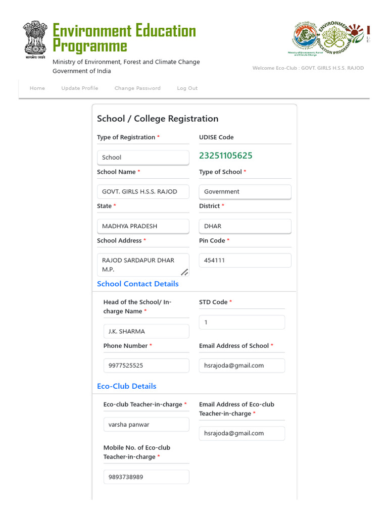 Eco-Club Registration for GOVT. GIRLS H.S.S. RAJOD | PDF