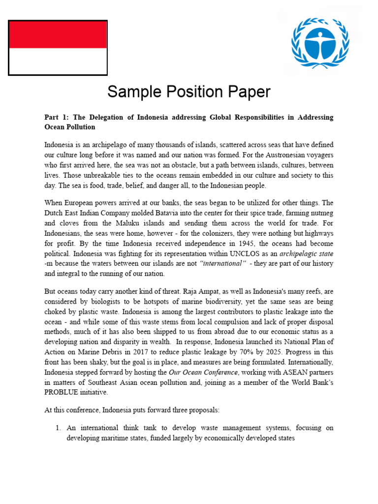 Sample Position Paper UNEA Indonesia | PDF | Indonesia | Climate Change