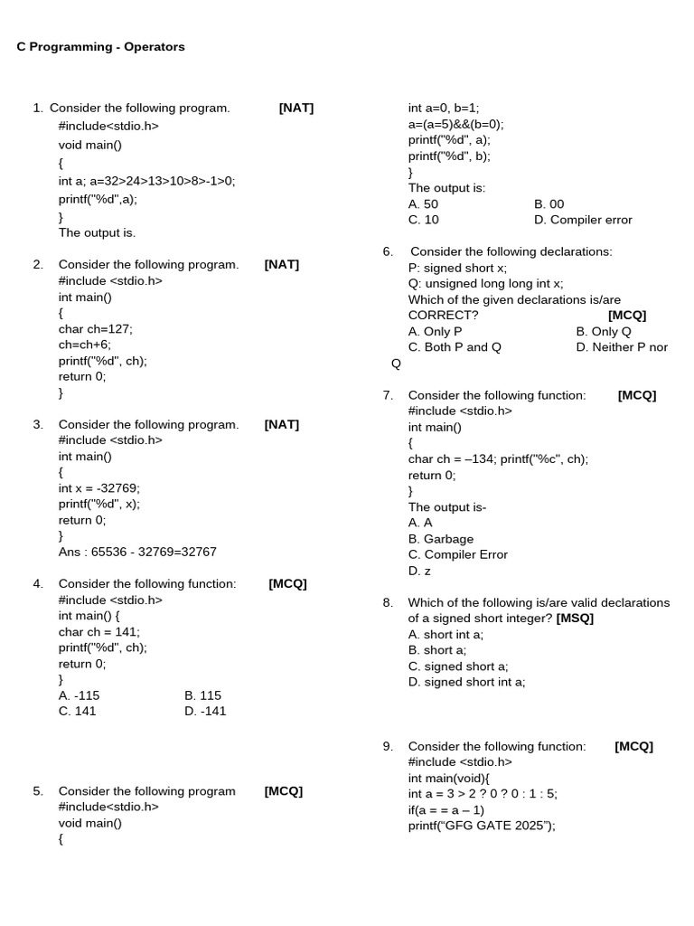 C Programming Operators Explained | PDF | Integer (Computer Science ...