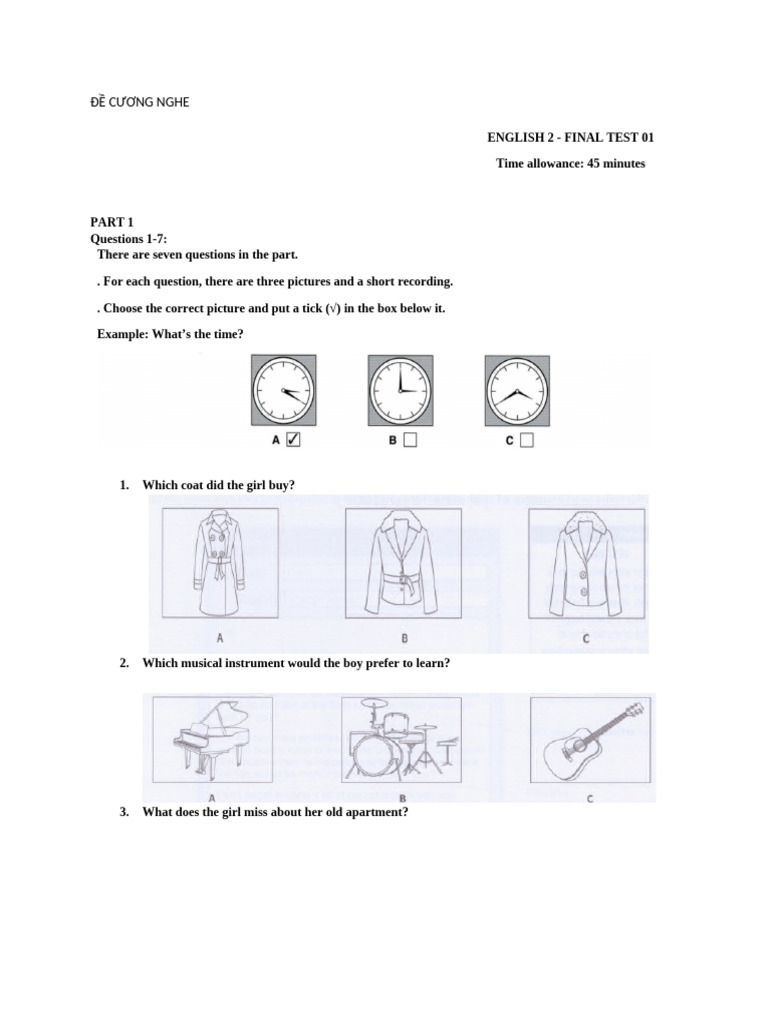 English 2 Final Test Listening Guide | PDF