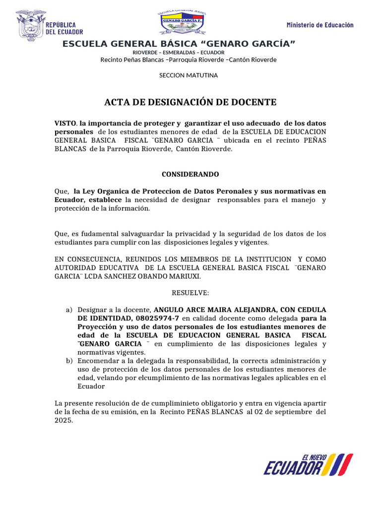 Designación de Docente para Protección de Datos | PDF | Justicia ...