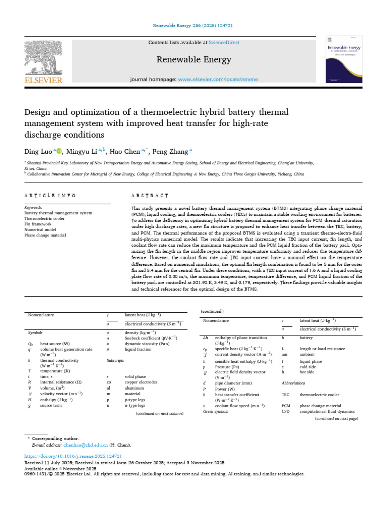 Design and Optimization of A Thermoelectric Hybrid Battery Therm 2026 ...