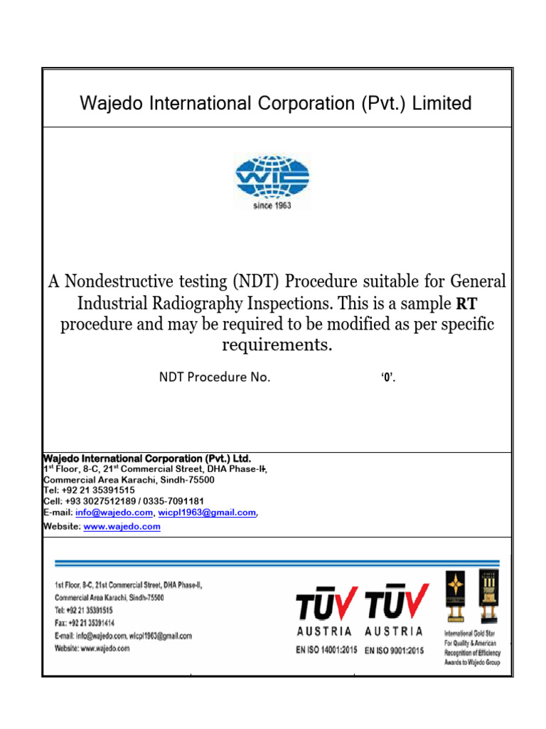 RT Procedure | PDF | Radiography | Nondestructive Testing