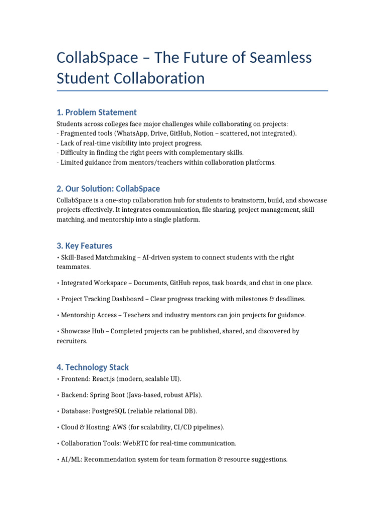 CollabSpace: Seamless Student Collaboration | PDF