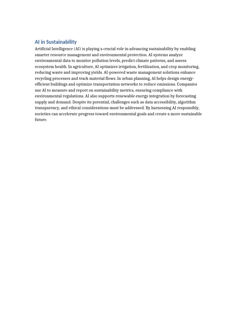 AI's Role in Advancing Sustainability | PDF