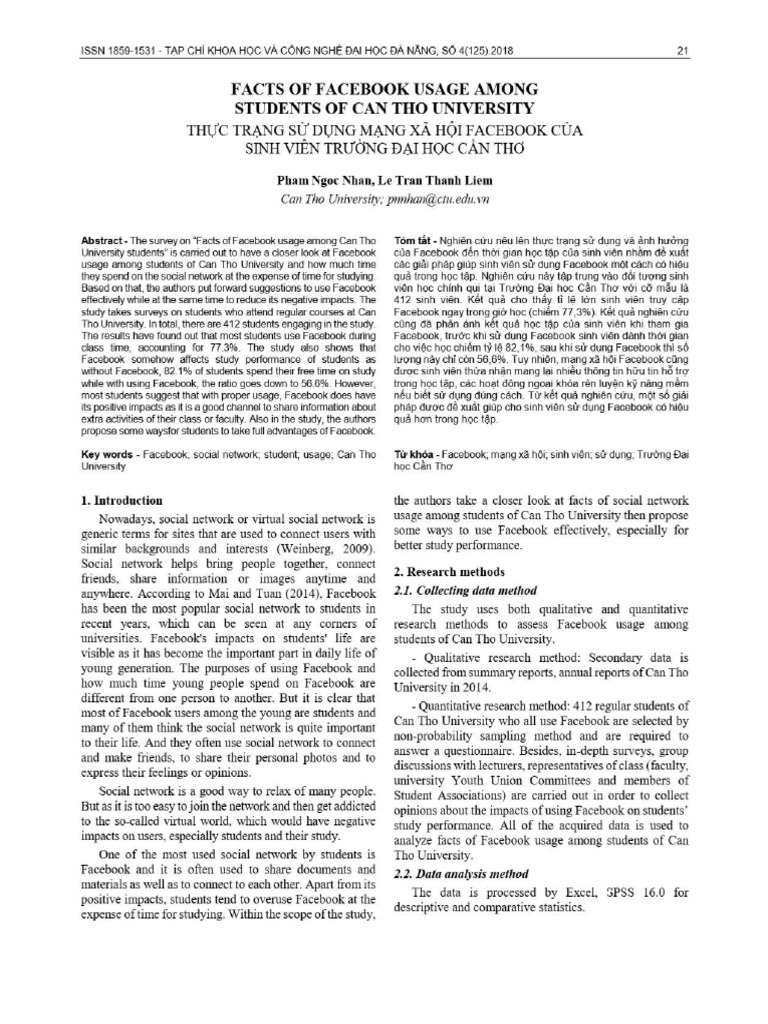 Facts of Facebook Usage Among Students of Can Tho University | PDF