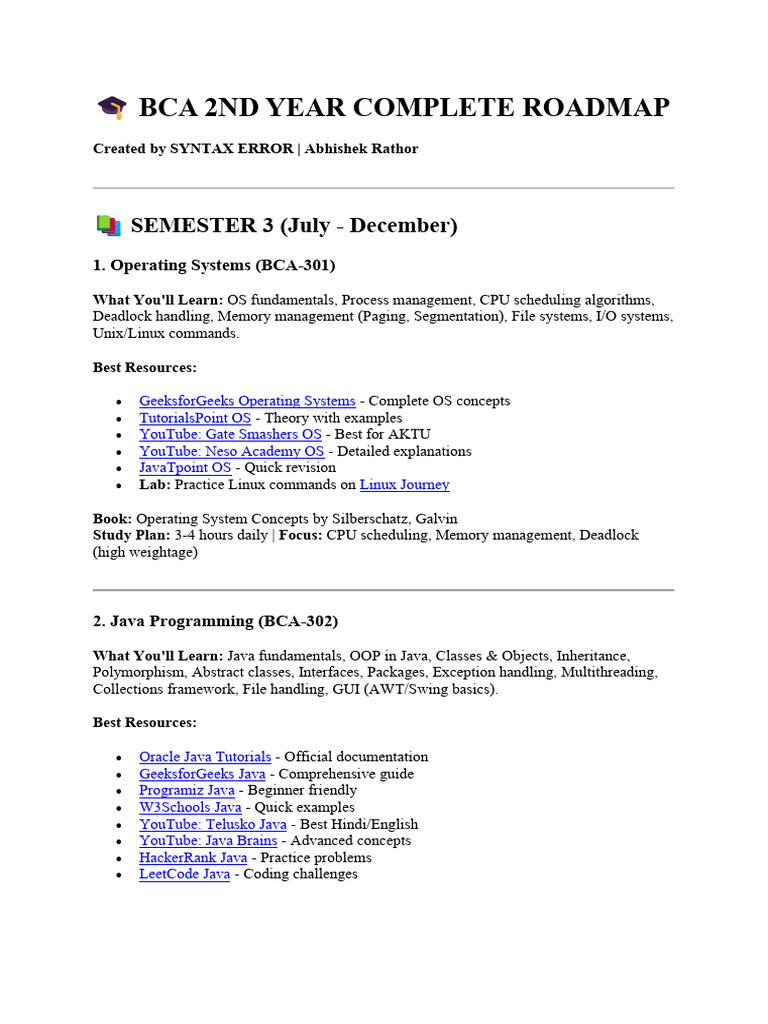 BCA 2nd Year Study Roadmap Guide | PDF | Internet Protocol Suite ...