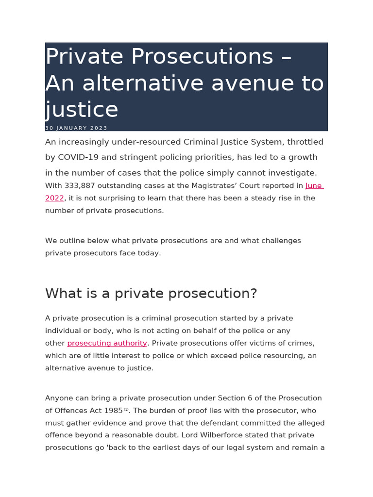 Private Prosecutions - An Alternative Avenue To Justice | PDF ...