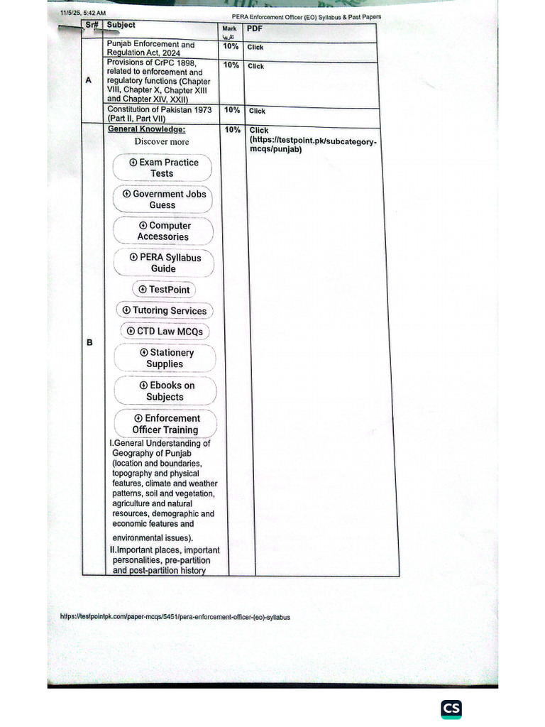 PERA Enforcement Officer Syllabus 2025 | PDF