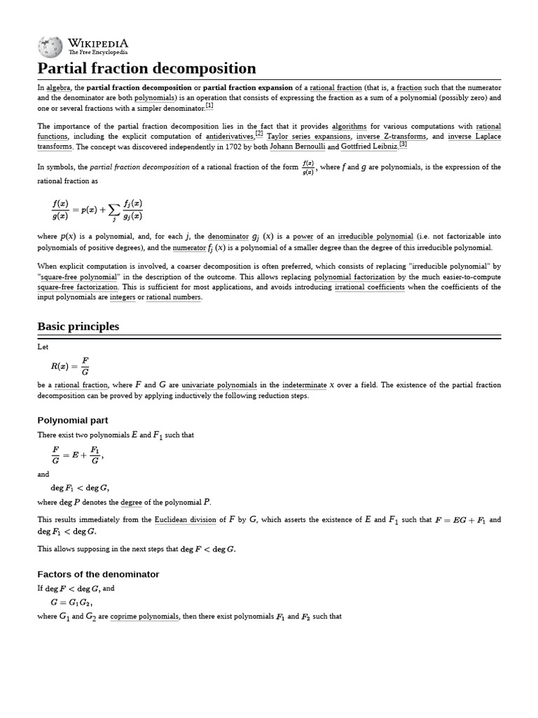 Partial Fraction Decomposition Explained | PDF | Polynomial | Numerical ...