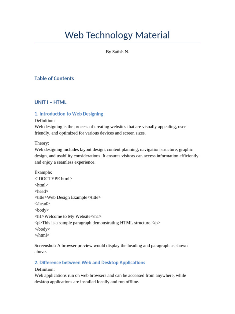 Web Technology Material Complete Satish N | PDF | World Wide Web ...