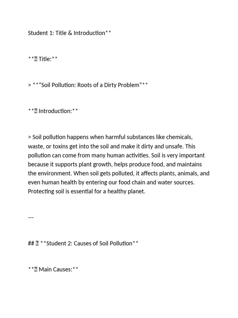 Soil Pollution: Causes, Effects & Solutions | PDF | Soil | Water Pollution