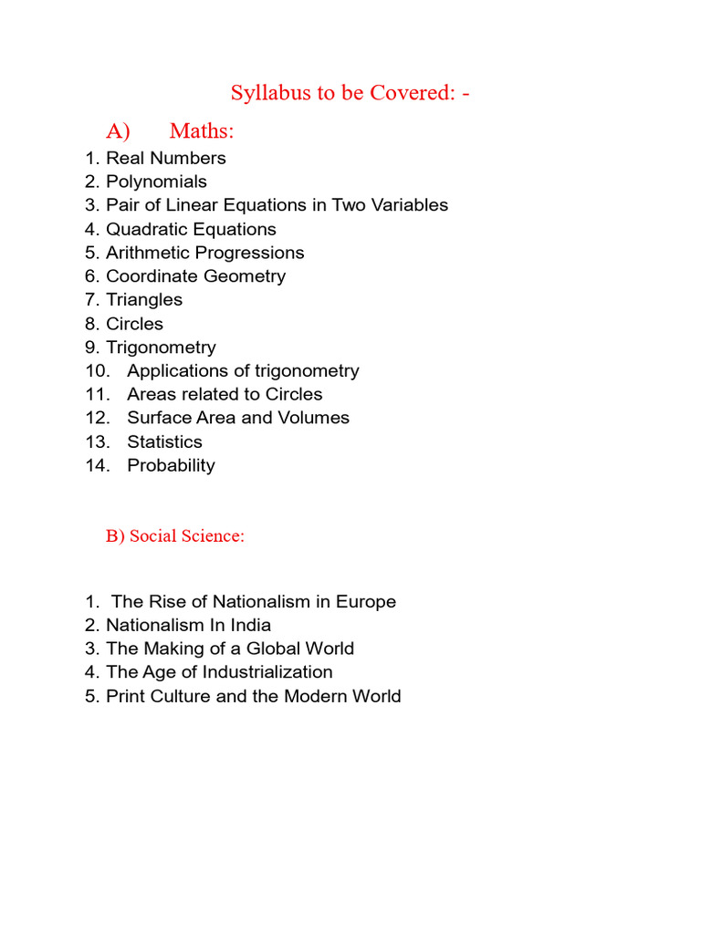 Syllabus To Be Covered | PDF